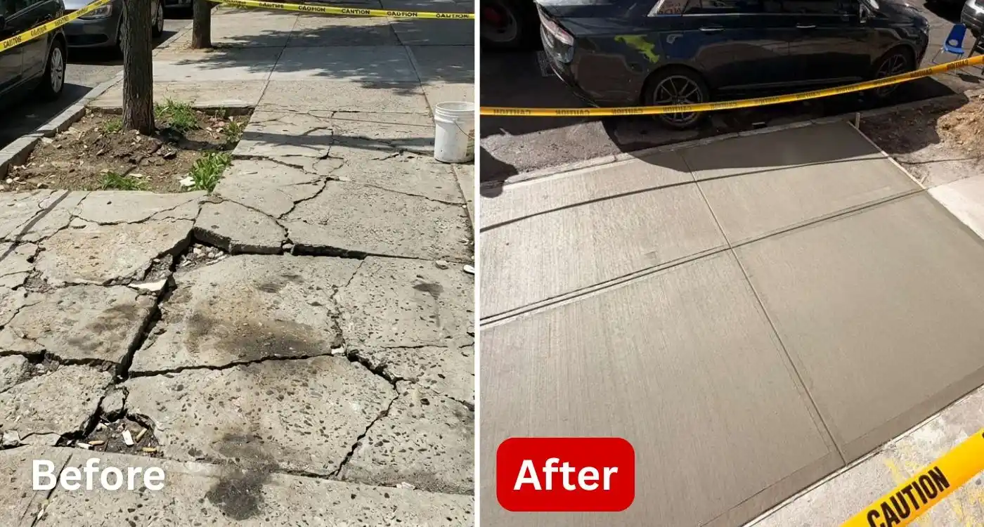 Commercial sidewalk before and after