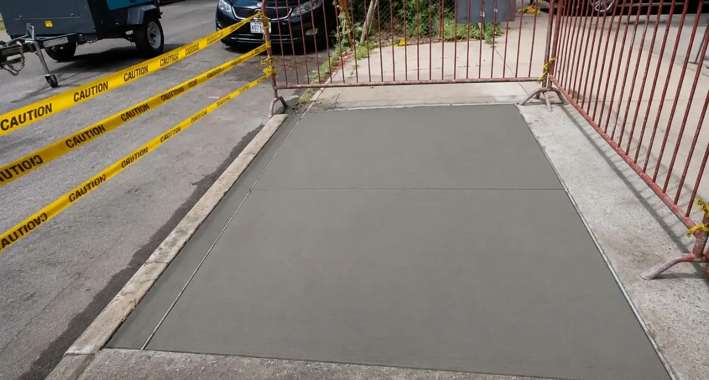 Completed sidewalk replacement near tree pit in bronx