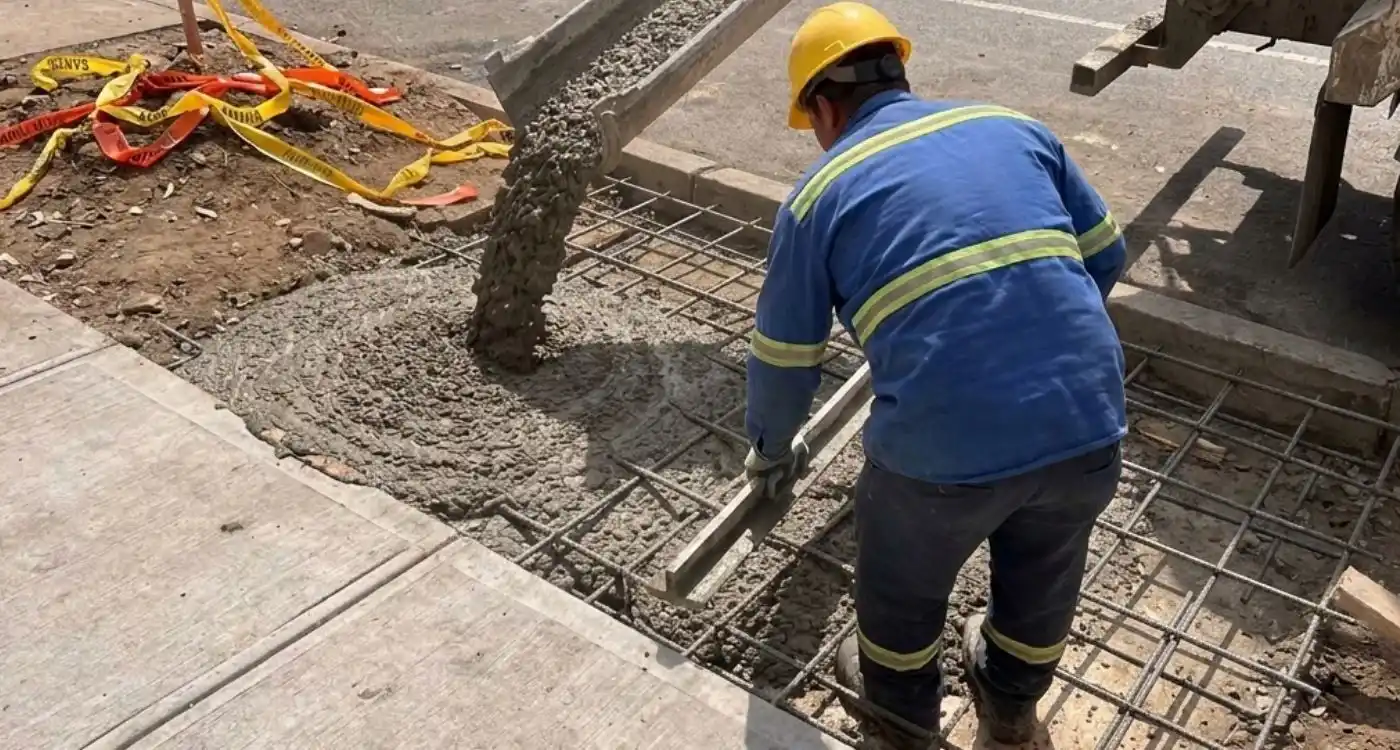 crew pouring new concrete for sidewalk repair
