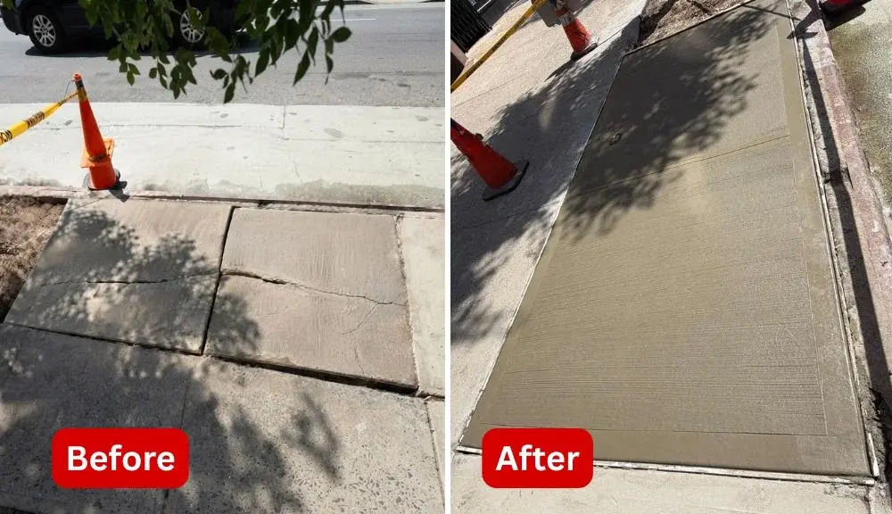 before and after sidewalk repair at 324 2nd ave in east village