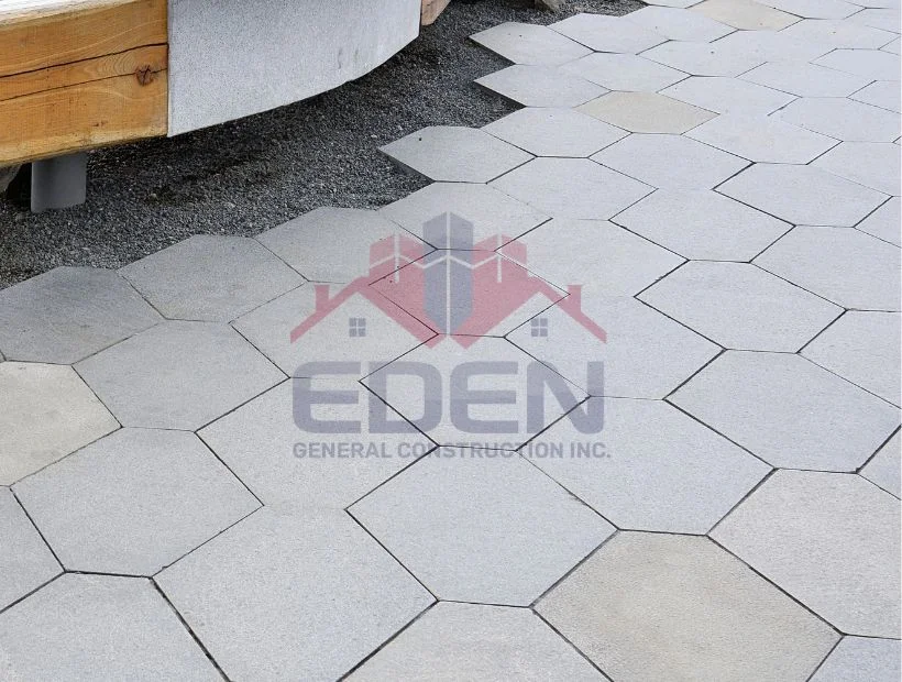 Concrete pavers used for modern outdoor landscaping and walkways