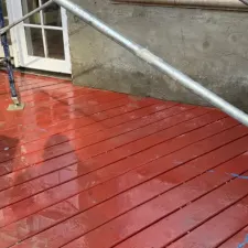 Painted red wooden deck