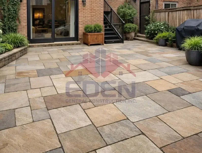 Natural stone paver installation for patio and landscape pathways